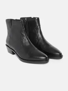 Geox Black Leather High-Top Platform Heeled Boots