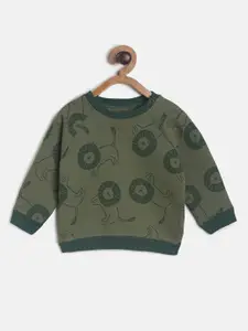 MINI KLUB Boys Green Graphic Printed Pure Cotton Sweatshirt