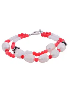 Tistabene Women Red & White Pearls Wraparound Bracelet