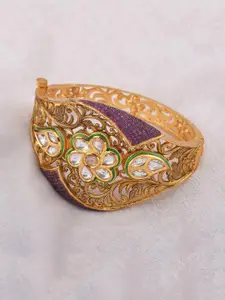 Tistabene Women Purple & Gold-Plated Kundan Floral Filigree Bangle-Style Bracelet