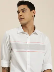 INVICTUS Men White Slim Fit Horizontal Stripes Casual Shirt