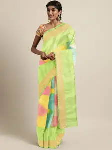 Kalakari India Green & Pink Pure Silk Woven Design Uppada Saree