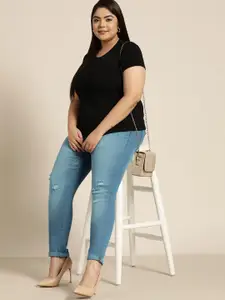 Sztori Women Plus Size Skinny Fit Low Distress Light Fade Jeans