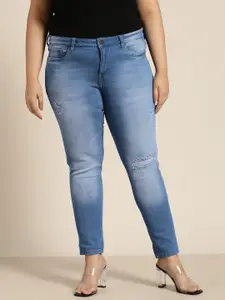 Sztori Women Plus Size Skinny Fit Low Distress Light Fade Jeans