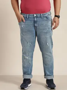 Sztori Plus Size Men Blue Slim Tapered Fit Low Distress Light Fade Stretchable Jeans