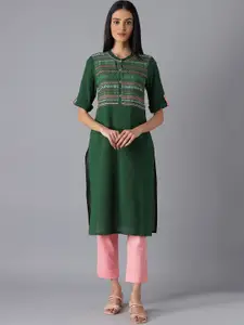 AURELIA Women Green Checked Thread Work Kurta