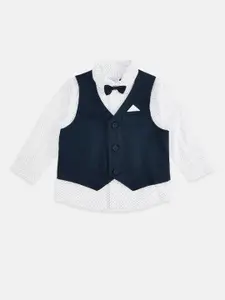 Pantaloons Baby Boys White & Navy Blue Printed Pure Cotton Party Shirt with Mock Waistcoat