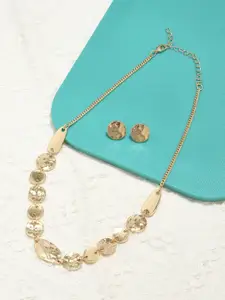 AMI Women Gold-Toned Gold-Plated Chain with Studded Earrings Set