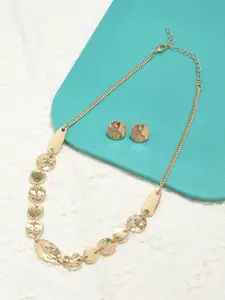 AMI Women Gold-Toned Gold-Plated Chain with Studded Earrings Set