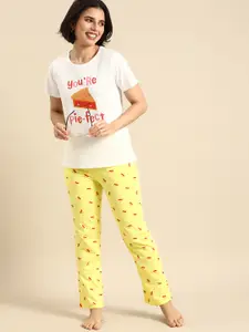 Dreamz by Pantaloons Women Yellow & White Printed Night suit