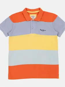 Pepe Jeans Boys Yellow & Orange Colourblocked Polo Collar T-shirt with Mask