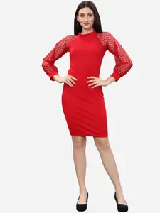 Selvia Women Red High Neck Bodycon Dress