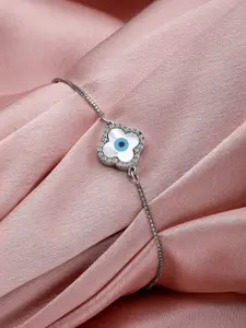 GIVA 925 Sterling Silver Rhodium Plated Silver Evil Eye Clover Bracelet