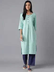 AURELIA Women Sea Green Geometric Printed Pure Cotton Kurta
