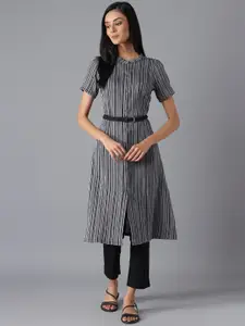 AURELIA Women White Striped Pure Cotton A-Line Kurta