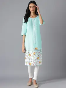 AURELIA Women Sea Green & Yellow Ethnic Motifs Printed Kurta