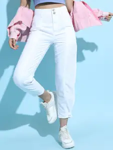 Tokyo Talkies Women Classic White High-Rise Mom Fit Cropped Jeans