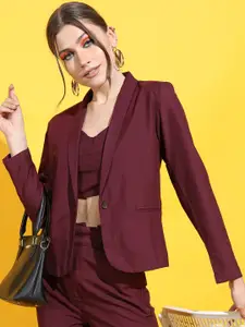 CHIC BY TOKYO TALKIES Women Maroon Solid Single-Breasted Formal Blazer