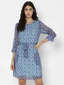 Allen Solly Woman Blue Floral A-Line Dress