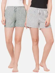 DRAPE IN VOGUE Women Pack Of 2 Grey & White Striped Satin Lounge Shorts