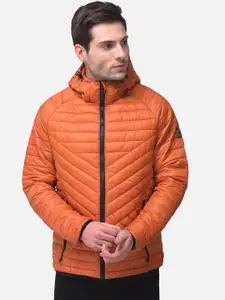 Woodland Men Orange Colourblocked Water Resistant Longline Puffer Jacket