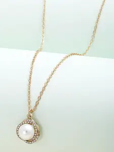 Ferosh Women Gold-Plated Pearl Studded Pendant with Chain
