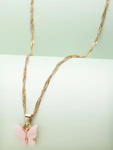 Ferosh Gold & Pink-Toned Butterfly Pendant Chain