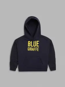 Blue Giraffe Boys Navy Blue Embroidered Hooded Sweatshirt