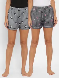 FashionRack Women Pack Of 2 Grey Printed Lounge Shorts