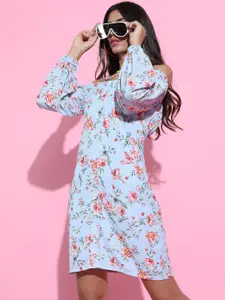 Tokyo Talkies Women Stunning Blue Floral Dress