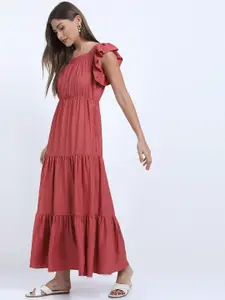 Tokyo Talkies Women Red Multi Layered Maxi Dress