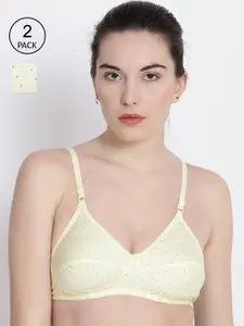 ABELINO Yellow & White Pack of 2 Non-Wired Non Padded Full Coverage T-shirt Bras