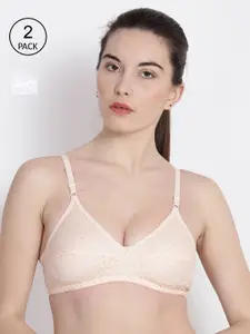 ABELINO Pack Of 2 Beige Non-Wired Non Padded Full Coverage Bras