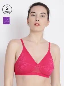 ABELINO Pack of 2 Magenta & Purple Non-Wired Non Padded Full Coverage Bras