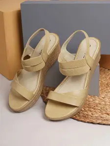 Get Glamr Beige Synthetic Solid Wedge Heeled Sandals