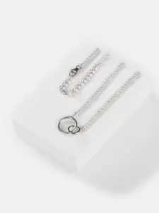 SHAYA Women 925 Silver-Toned Circle Pendent Necklace