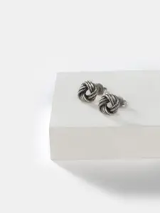 SHAYA Silver-Toned Contemporary Oxidised 925 Silver Studs Earrings
