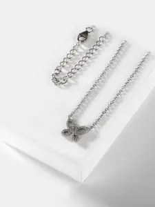 SHAYA Women 925 Silver-Toned Stone Studded Pendent Necklace