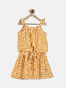 TALES & STORIES Girls Yellow Floral Printed Cotton Dress