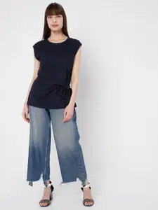 Vero Moda Women Navy Blue Extended Sleeves T-shirt