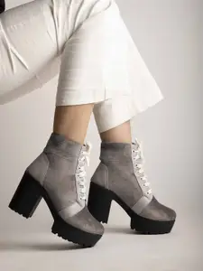 Shoetopia Girls Grey Suede Wedge Heeled Boots