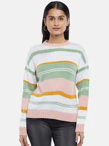 People Women Multi-coloured Colour-blocked Striped Pullover Sweater