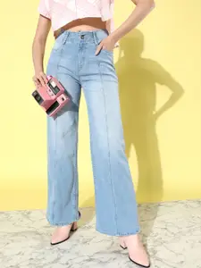 The Roadster Life Co. Women Blue Wide Leg High-Rise Light Fade Stretchable Jeans