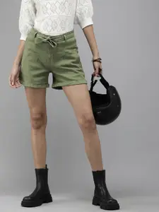 The Roadster Lifestyle Co. Women Olive Green Solid High-Rise Regular Shorts