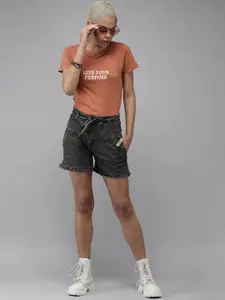 The Roadster Lifestyle Co Women Blue High-Rise Denim Shorts