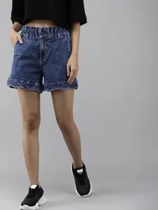Roadster Women Indigo Shaded Mid Rise Casual Shorts