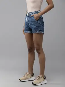 The Roadster Lifestyle Co Women Blue High-Rise Denim Shorts