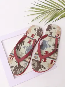 CHUPPS Women Red Kaleen Kilim Printed Natural Rubber Sustainable Thong Flip-Flops