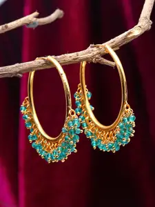 ZENEME Gold-Toned & Sea Green Circular Hoop Earrings