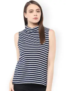 Miss Chase Women Navy & White Striped Top